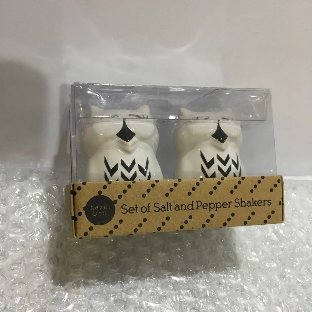 Owl Salt Pepper Set Ceramic Black White